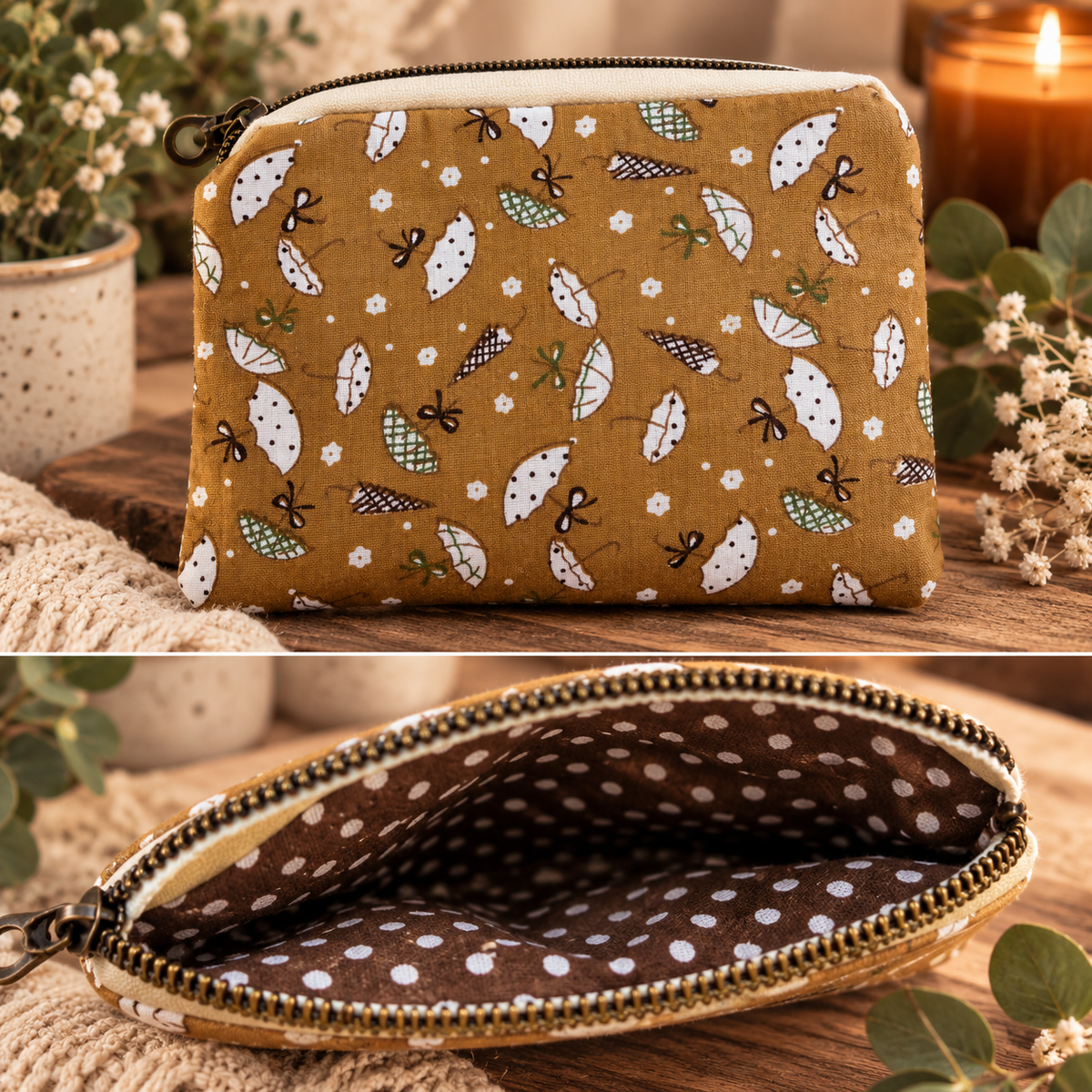 Brown Umbrella Zipper Pouch