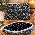Black and white floral zipper pouch