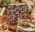 Brown and White Floral Zipper Pouch