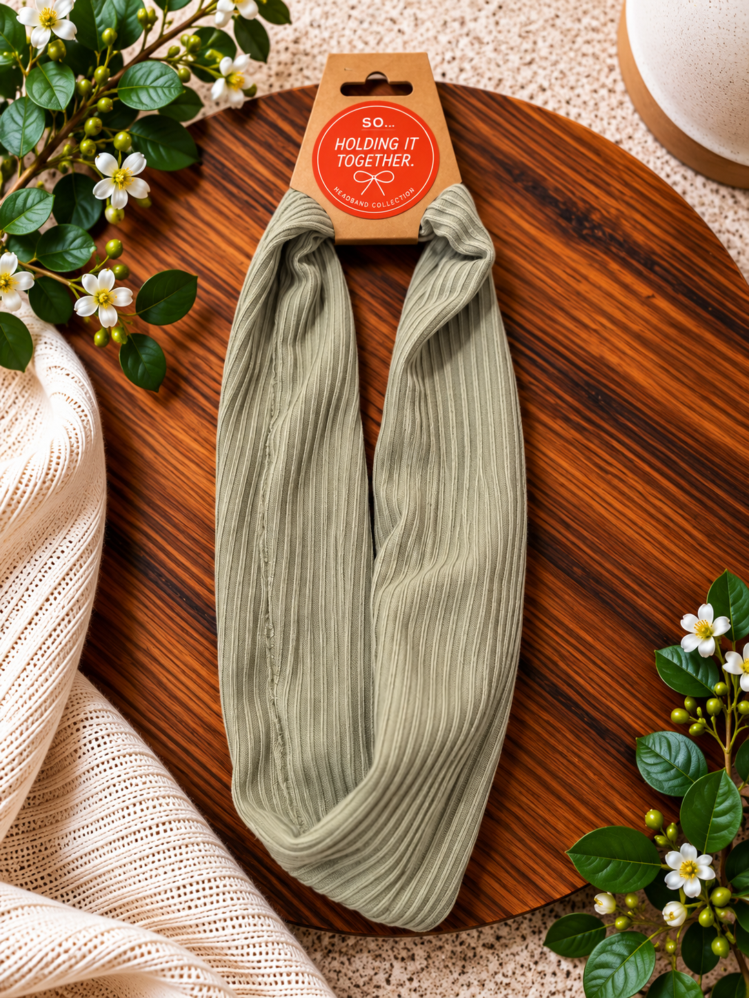 Light Sage Ribbed Headband