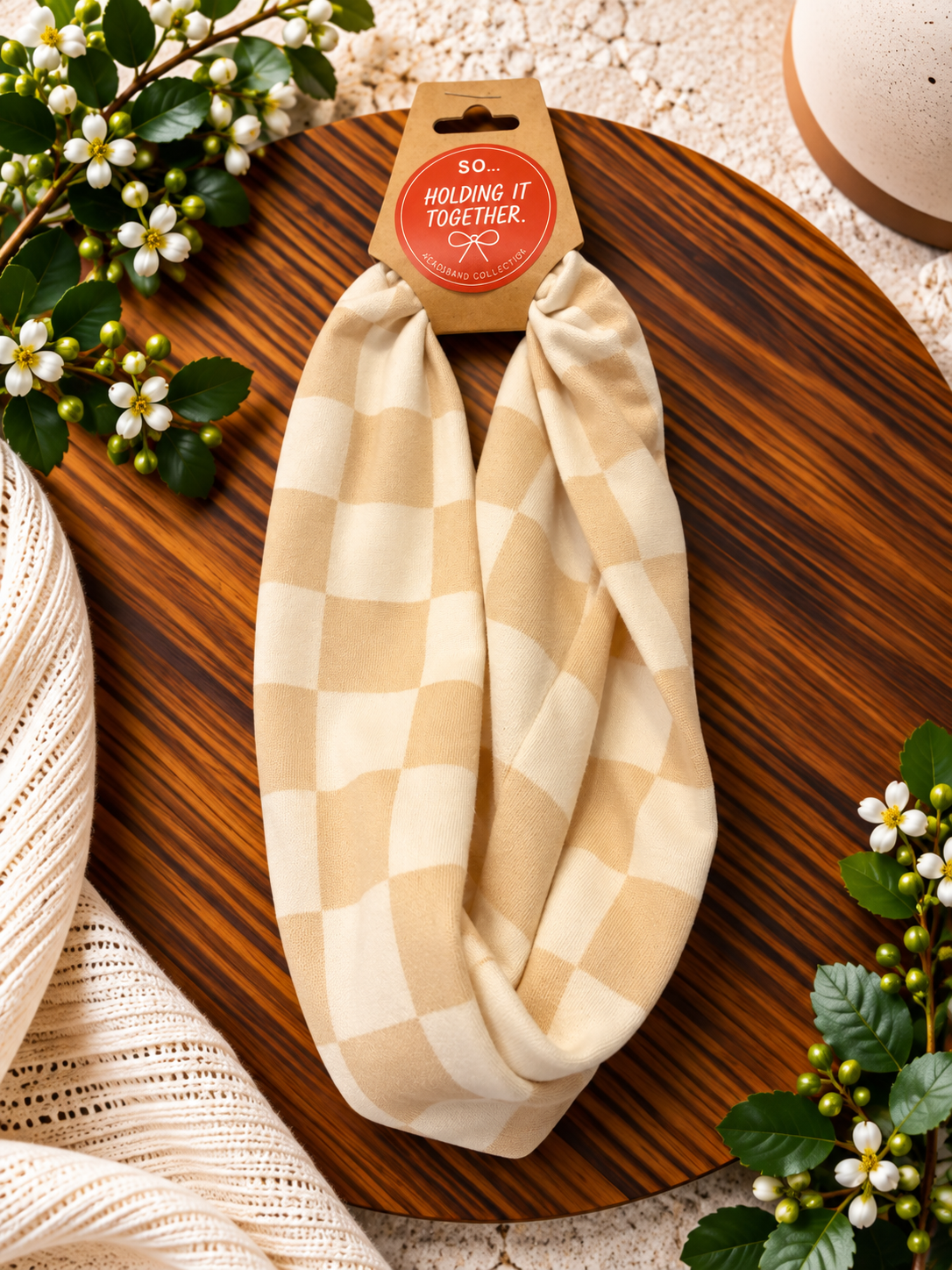 Cream & White Checkered Headband
