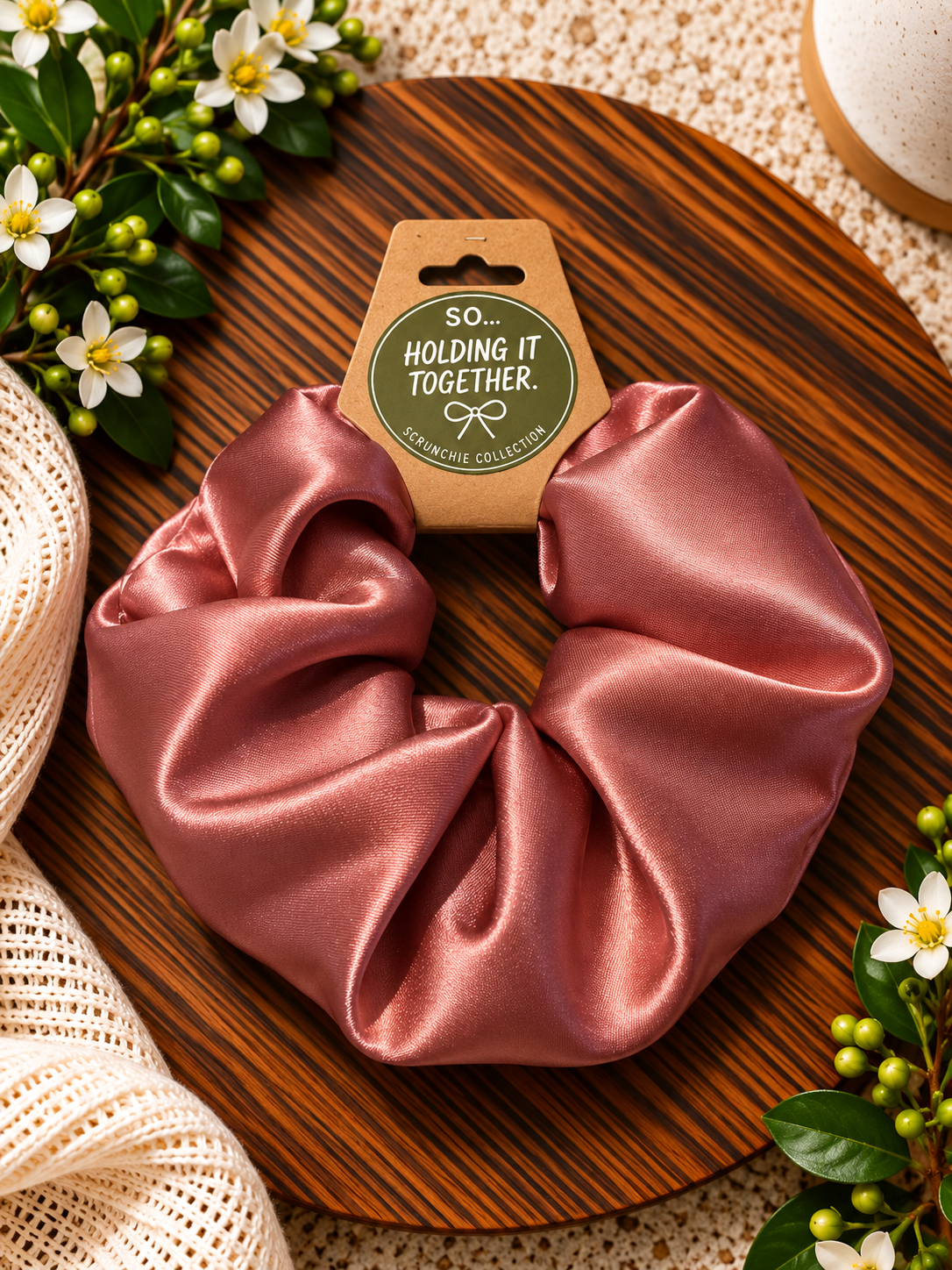 Pink Satin Scrunchie