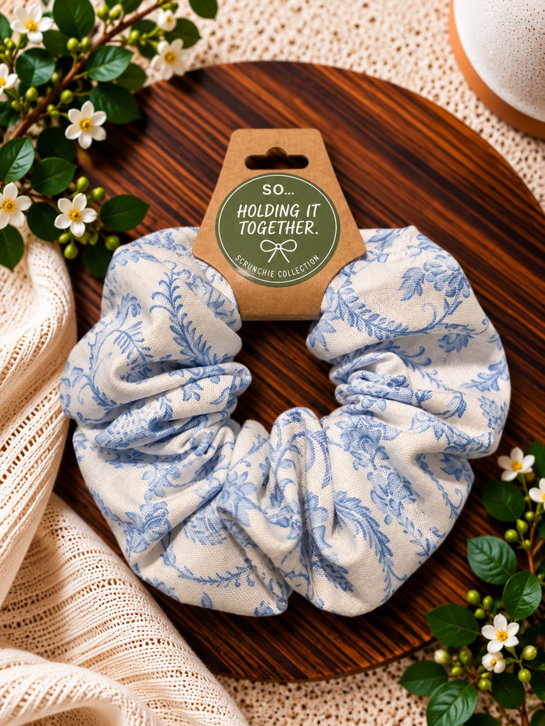 Blue & White Vintage Scrunchie