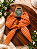 Orange Checkered Bow Scrunchie