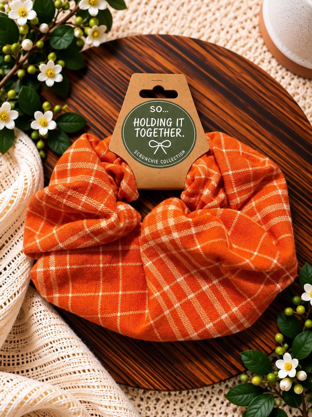 Orange Plaid Scrunchie