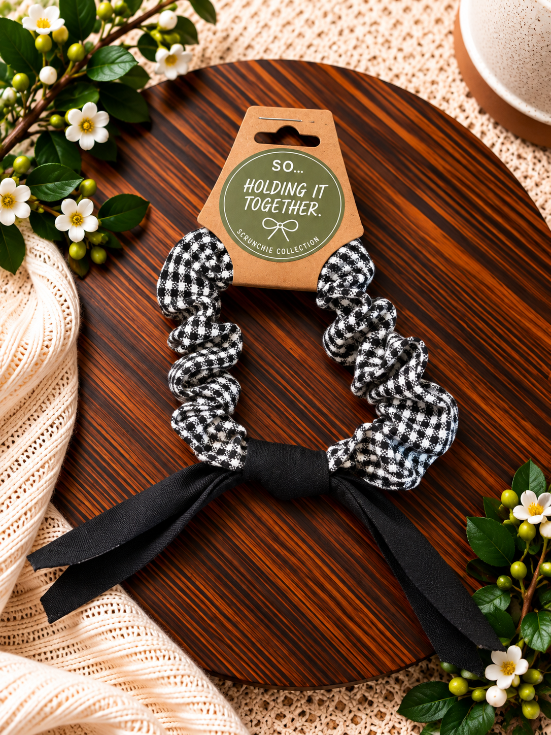 Black & White Ribbon Scrunchie
