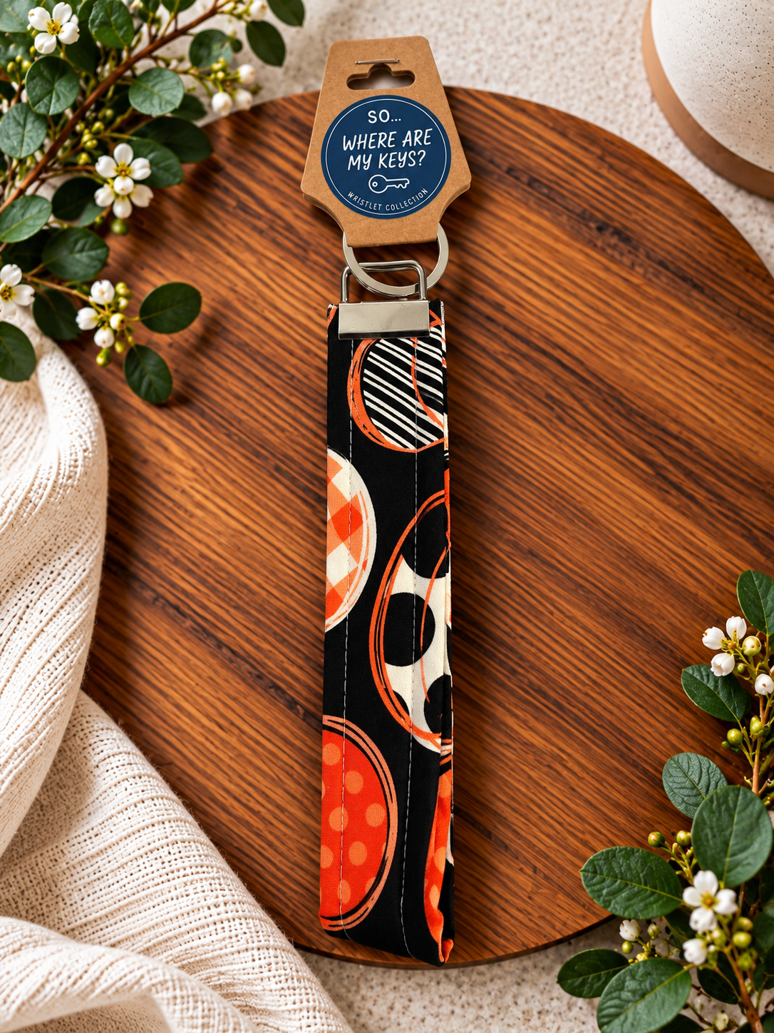 Wristlet Keychain - Black & White Pumpkins
