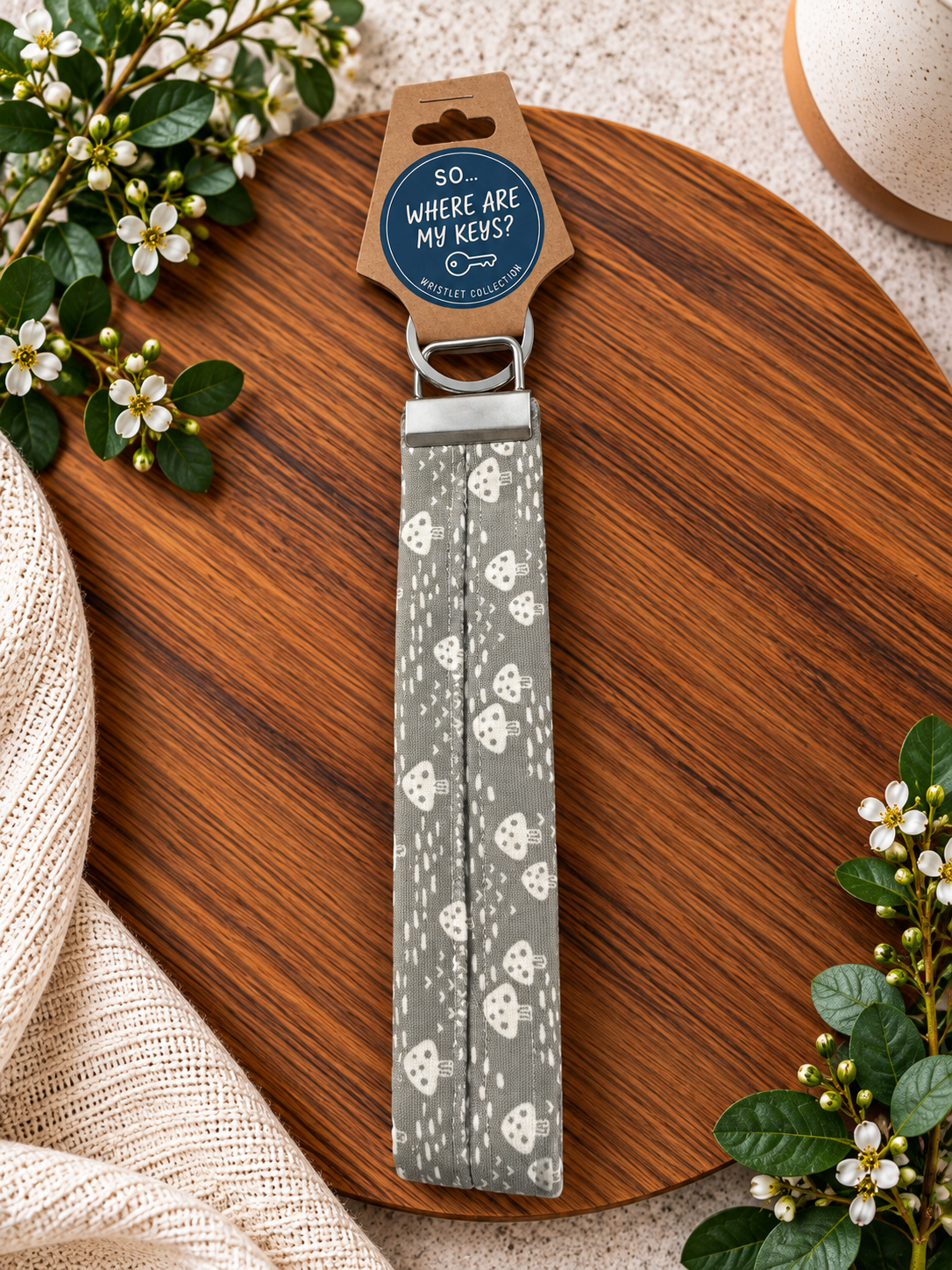 Wristlet Keychain - Grey Mushroom