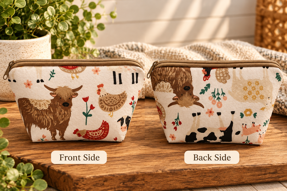 Whimsical Upside-Down Cow Zipper Pouch